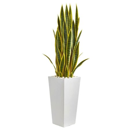 NEARLY NATURALS 4 in. Sansevieria Artificial Plant in White Tower Planter 9639